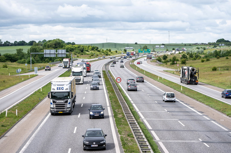 Tæt trafik på E45 ved Aarhus.